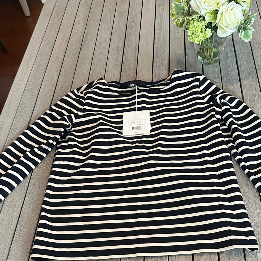 THE ROW 
Moris Top Navy and Ivory Striped Long Sleeve Top - Picture 2 of 9